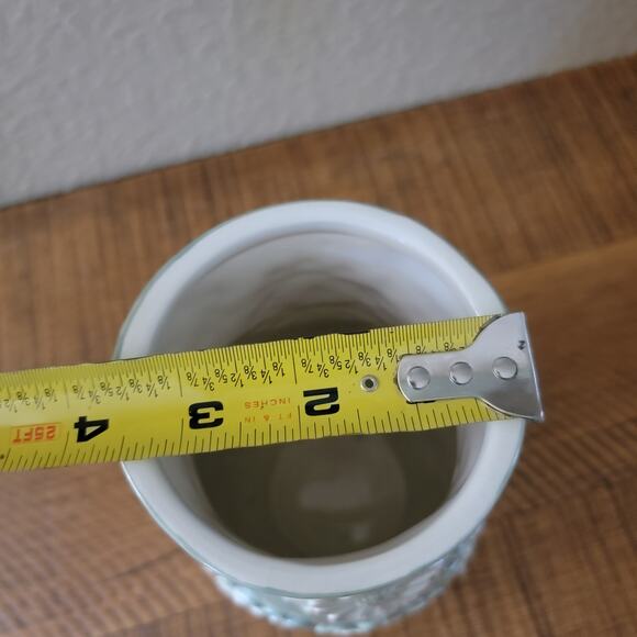 Vintage Ceramic Vase Aqua Glaze with White Raised Floral Design 8.25 Inch Tall - Picture 9 of 10